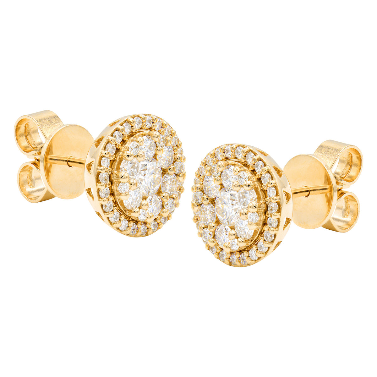 14K Yellow Gold Diamond Cluster Halo Earrings, 0.86ct