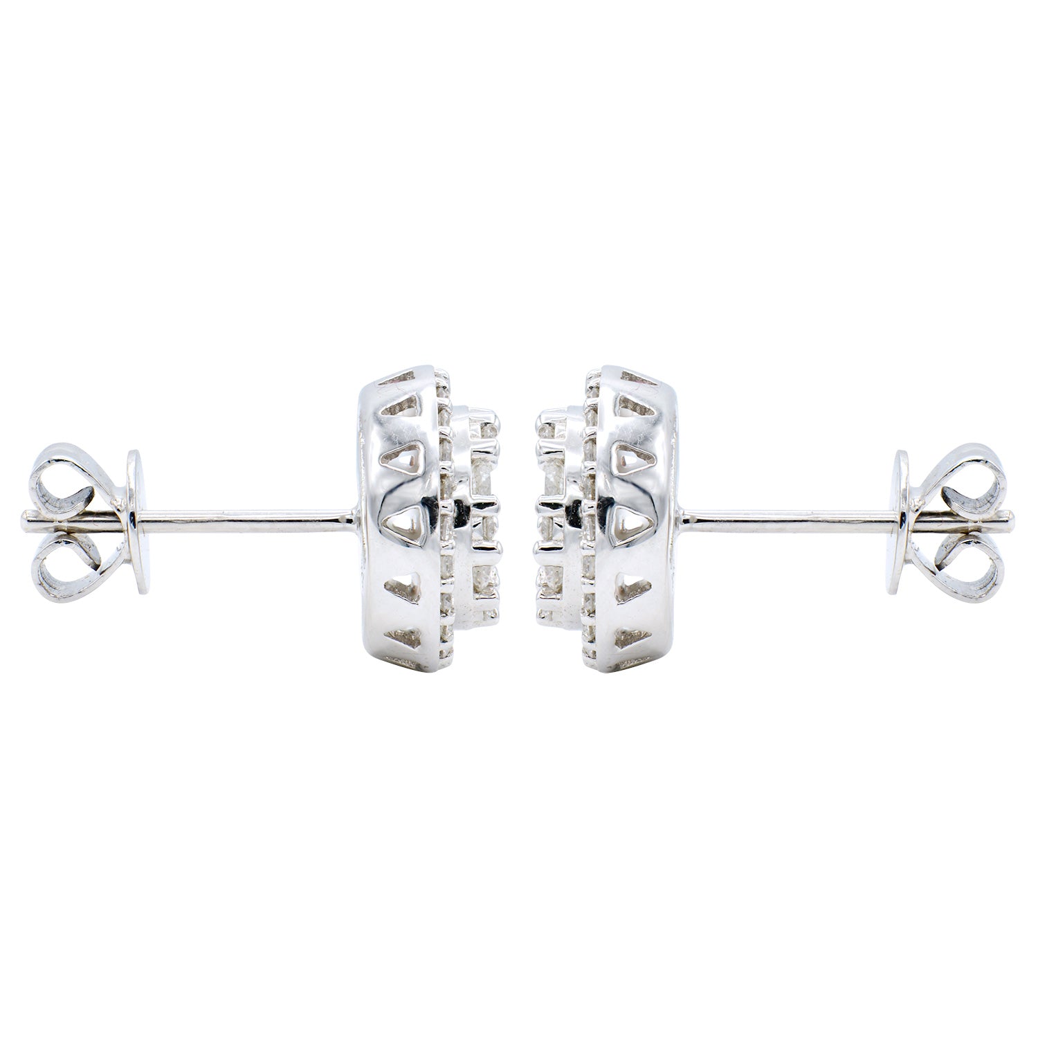 14K White Gold Diamond Cluster Halo Earrings, 0.85ct