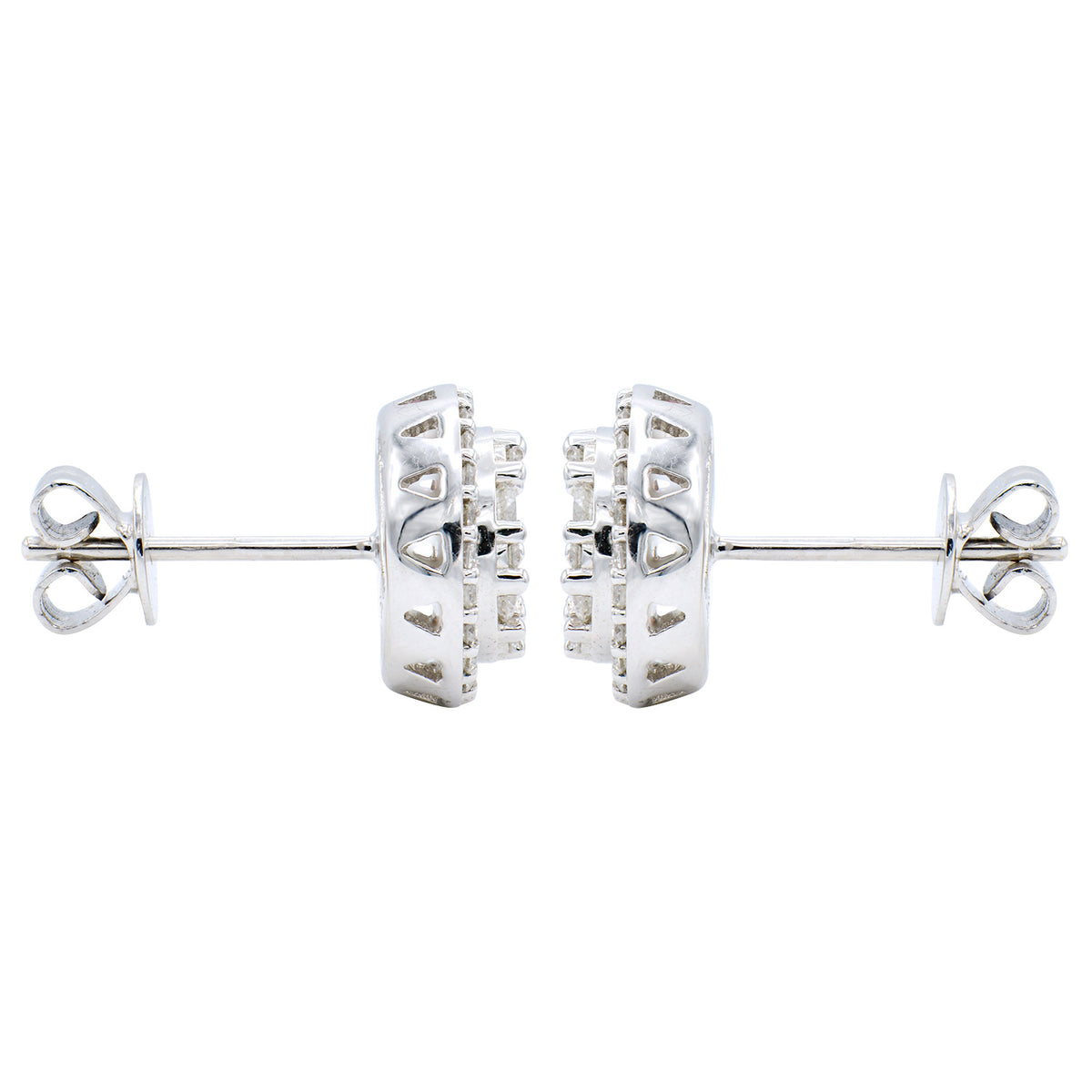 14K White Gold Diamond Cluster Halo Earrings, 0.85ct