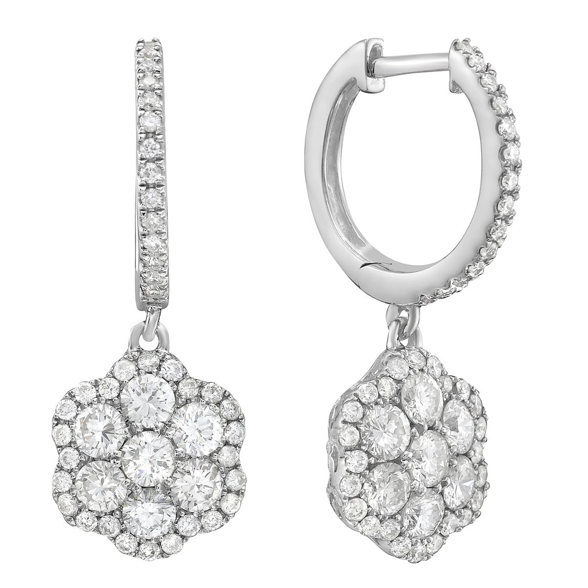 18K White Gold Diamond Diamond Earrings, 1.46ct