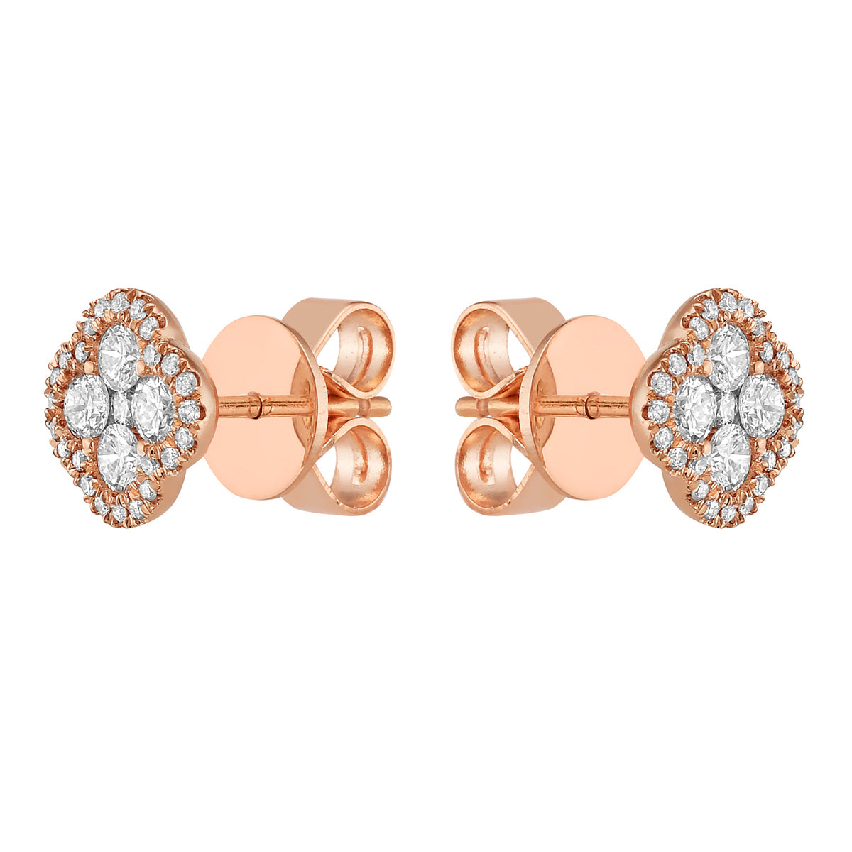 14K Rose Gold Diamond Clover Stud Earring - Small, 0.44ct