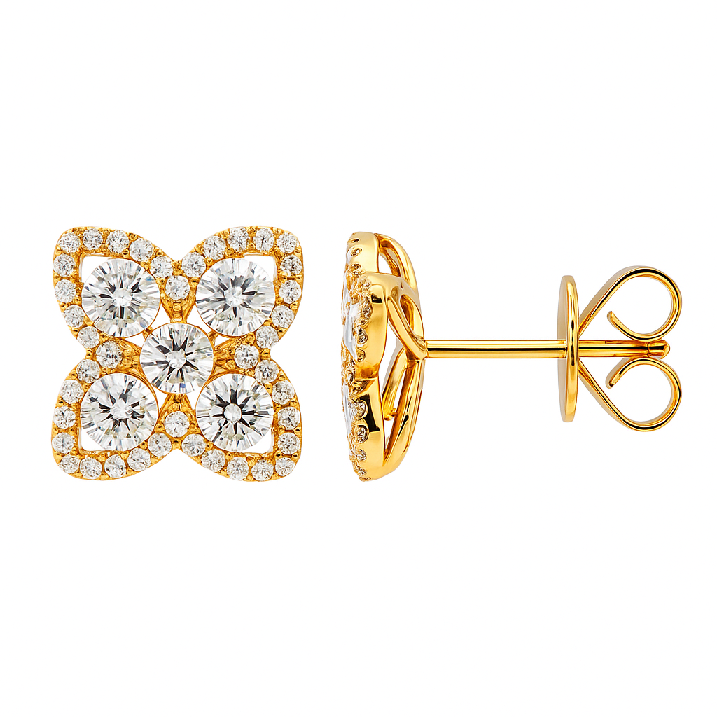 14K Rose Gold Diamond Open Flower Stud, 0.9ct