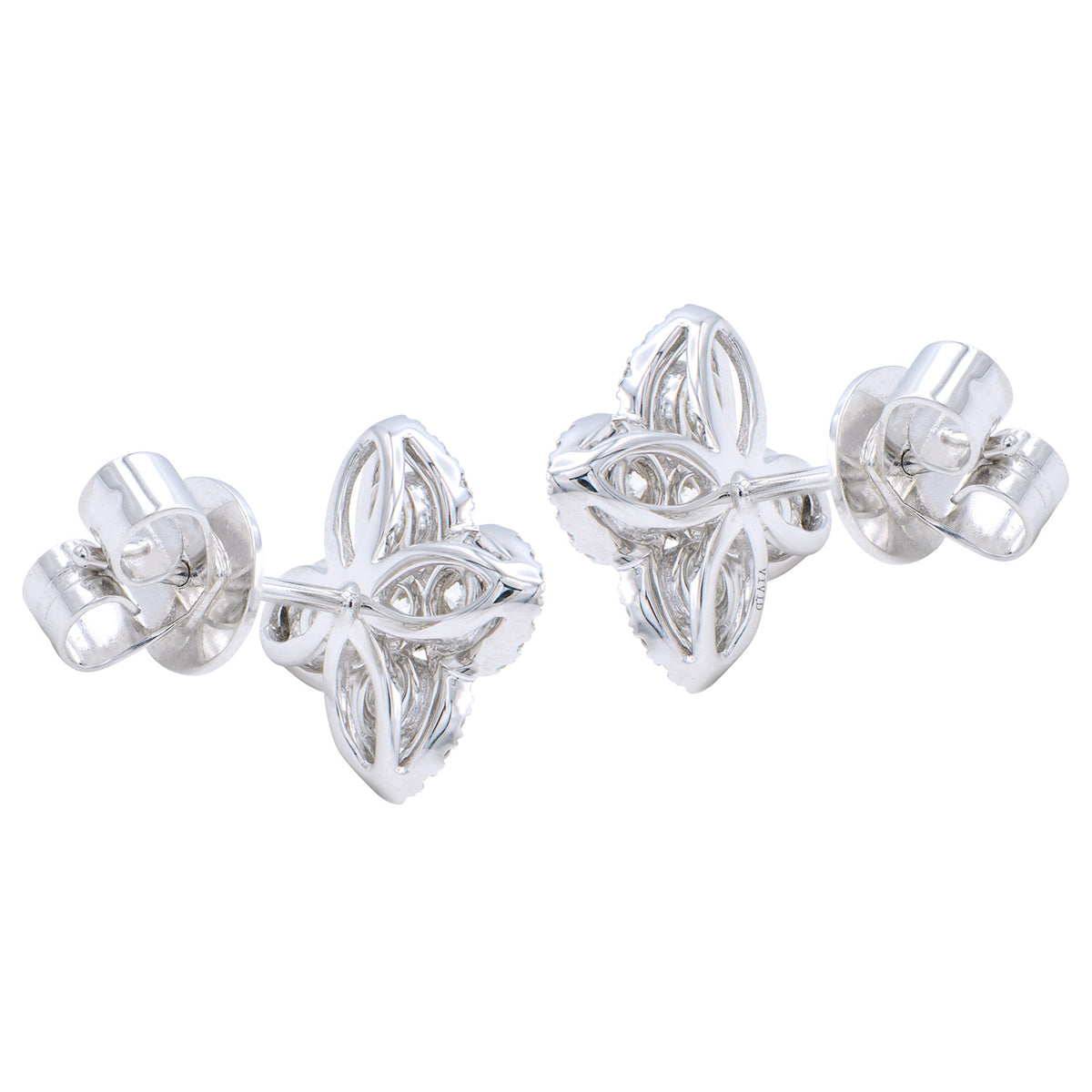 14K White Gold Diamond Open Flower Stud, 0.93ct