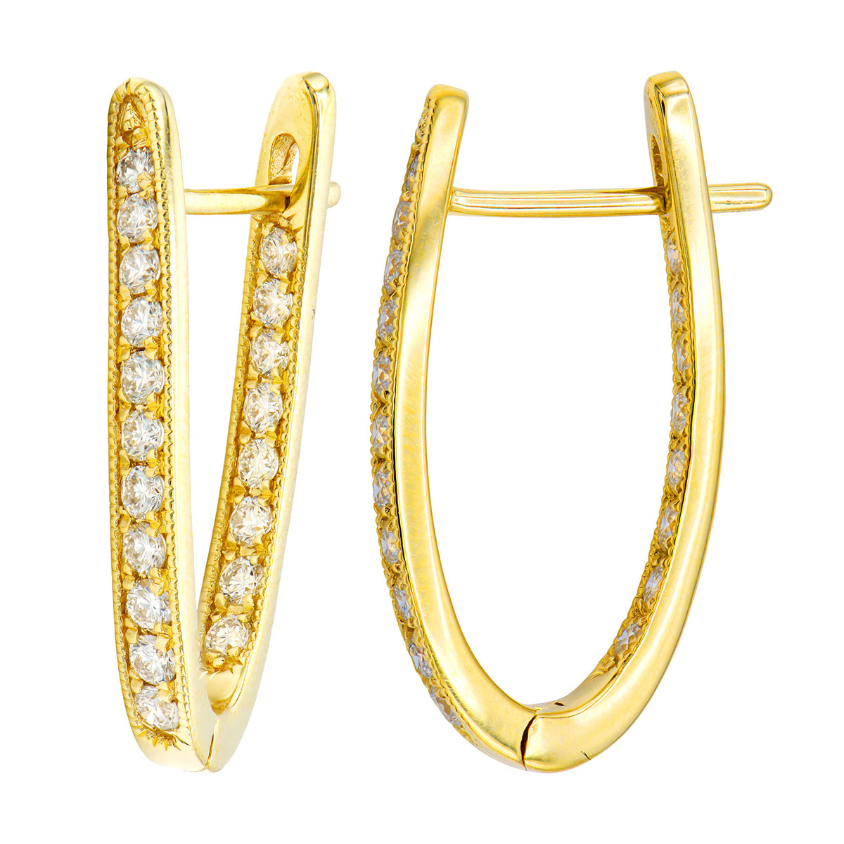 14K Yellow Gold Diamond Inside Out Huggie, 0.65ct