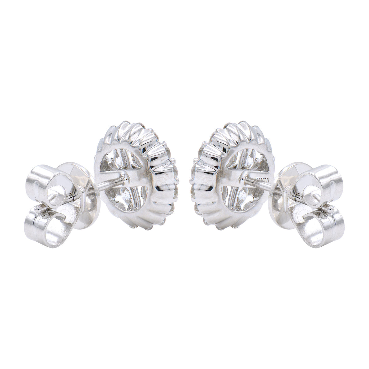 14K White Gold Lace Cluster Diamond Studs, 1.38ct