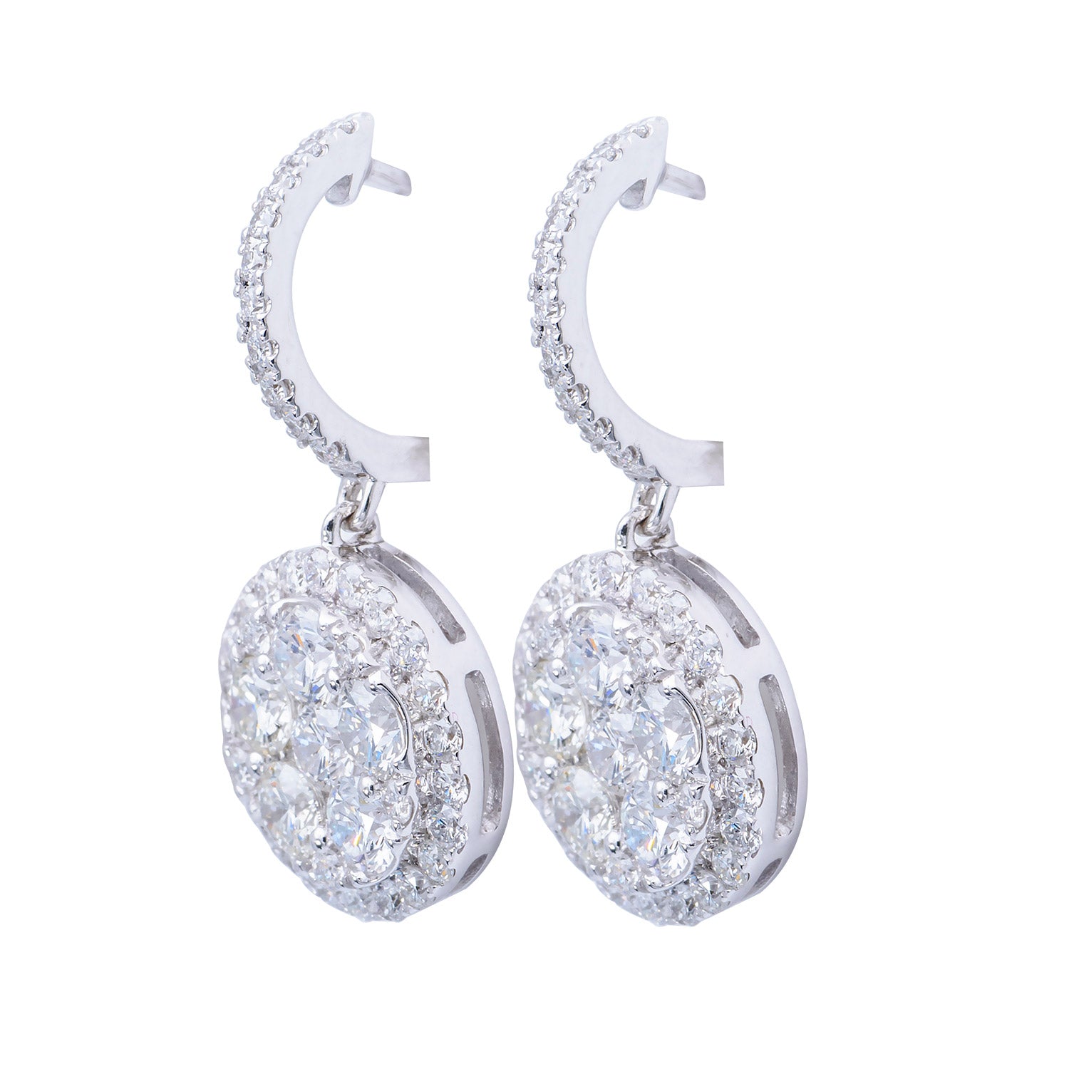 14K White Gold Dangle Diamond Earrings, 2.45ct