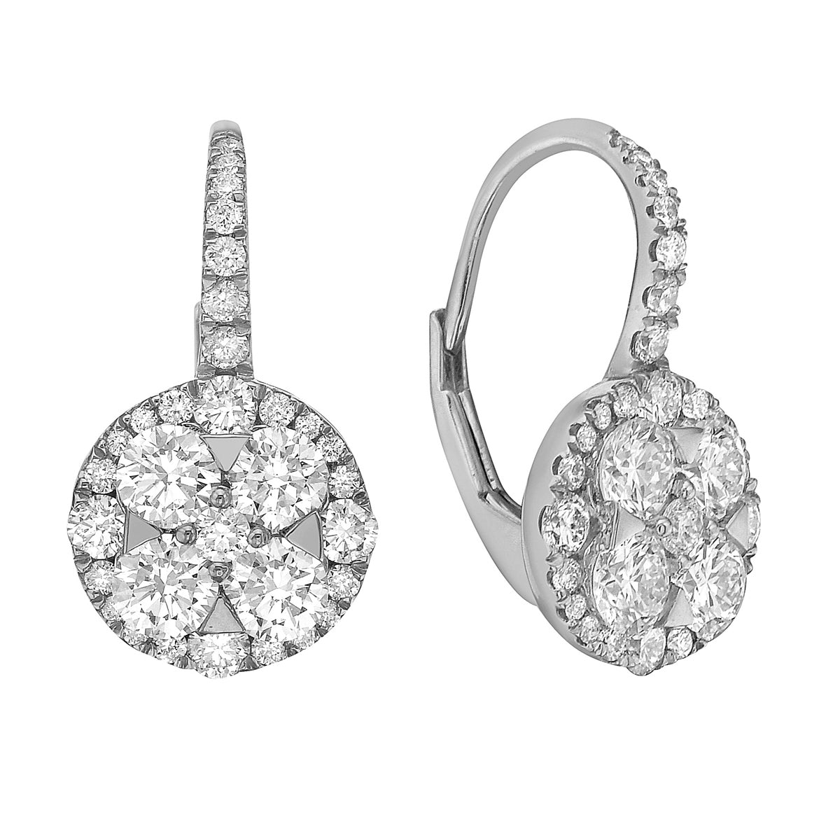 14K White Gold Leverback Dangle Diamond Earrings, 1.35ct
