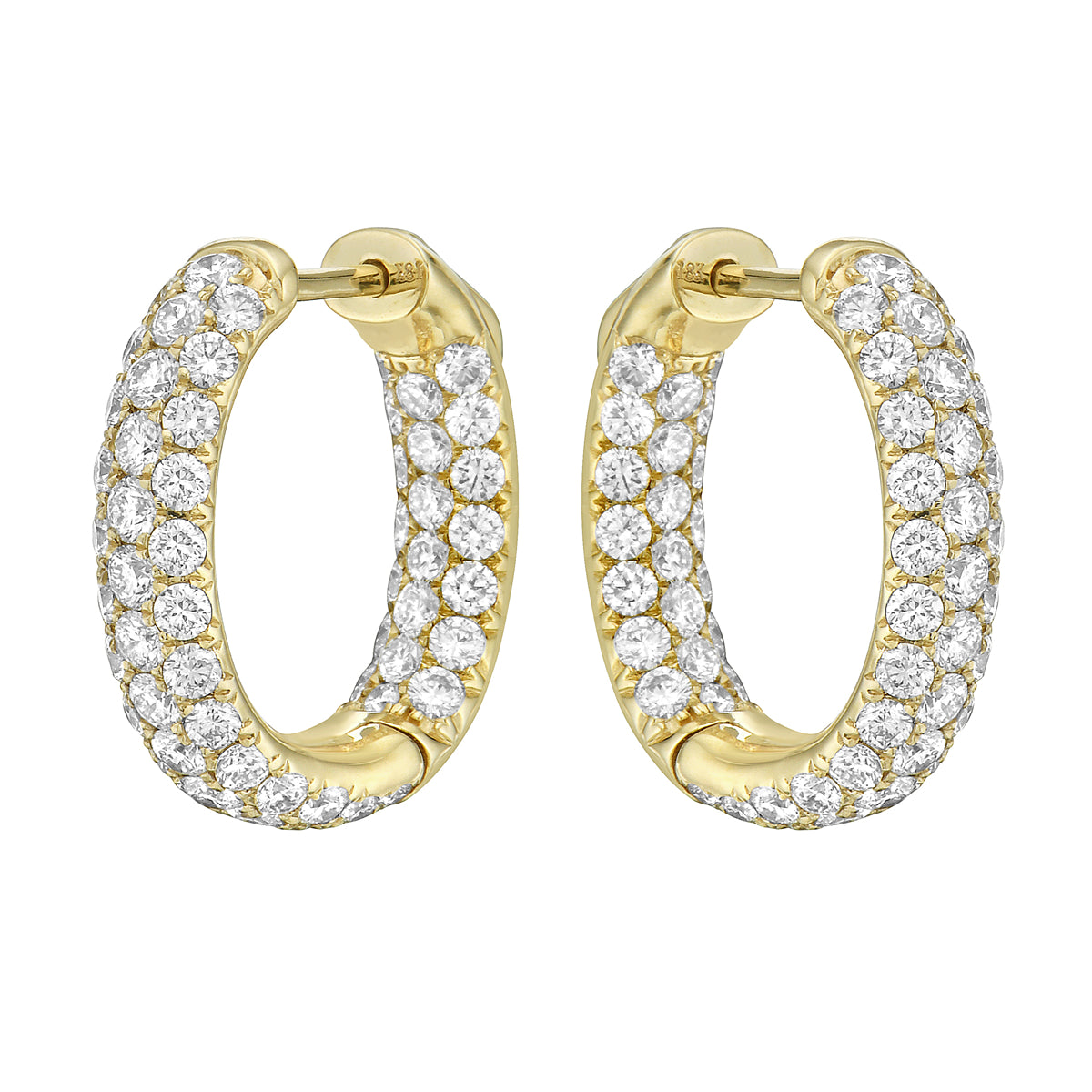 14K Yellow Gold Diamond Hoop Earrings, 2.95ct
