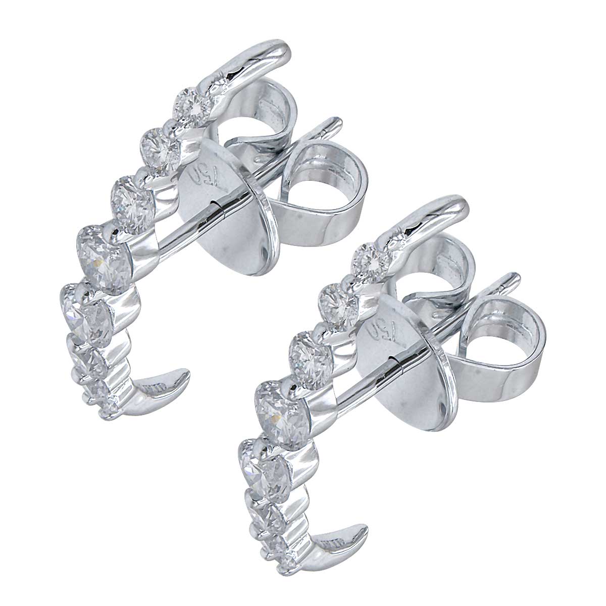 14K White Gold Cuff Stud Earrings, 0.63ct
