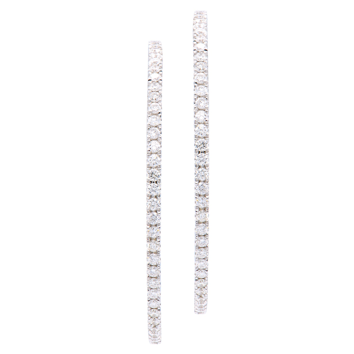 14K White Gold Inside and Out Diamond Hoop Earrings, 1.25 Inch, 0.82ct
