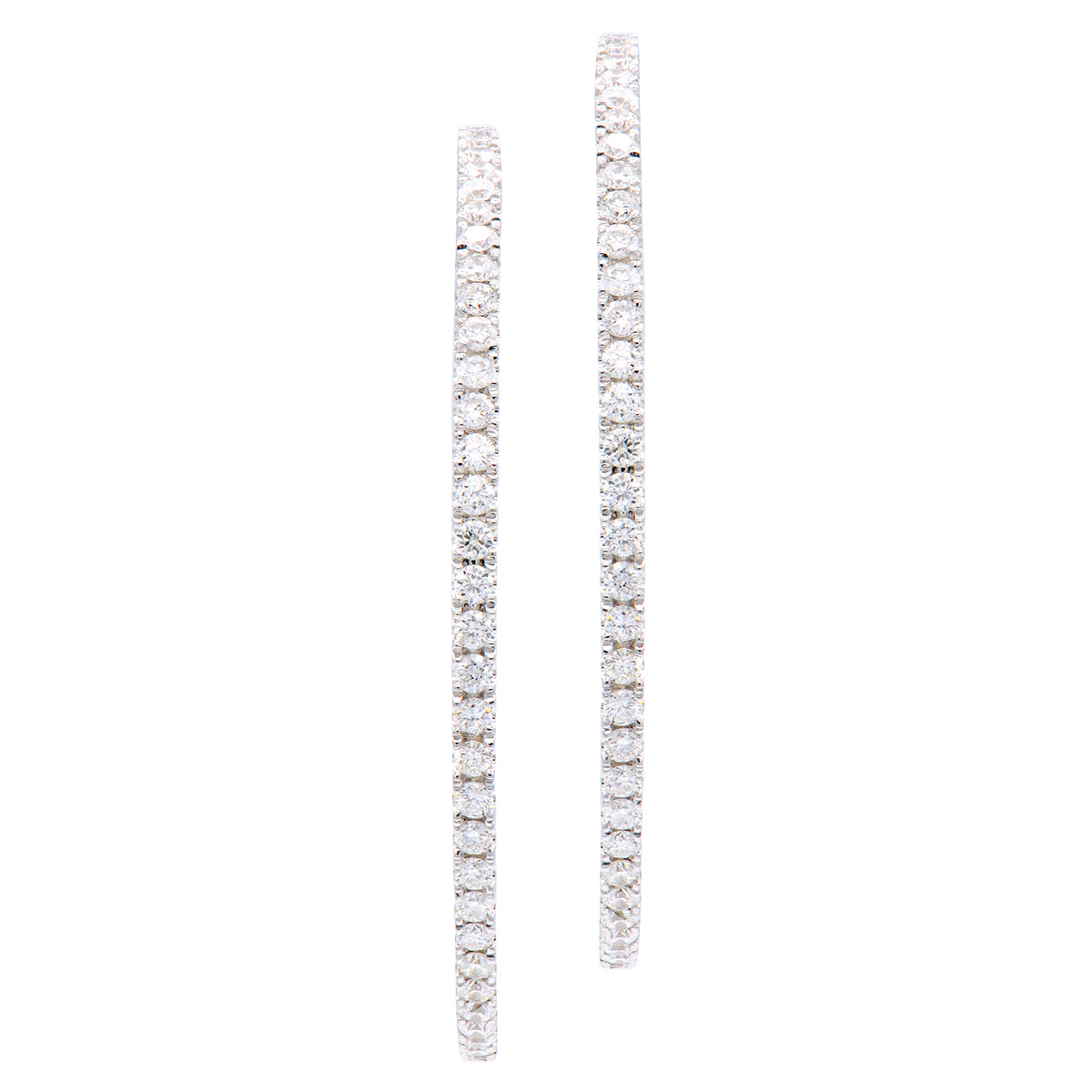 14K White Gold Inside and Out Diamond Hoop Earrings, 1.25 Inch, 0.82ct