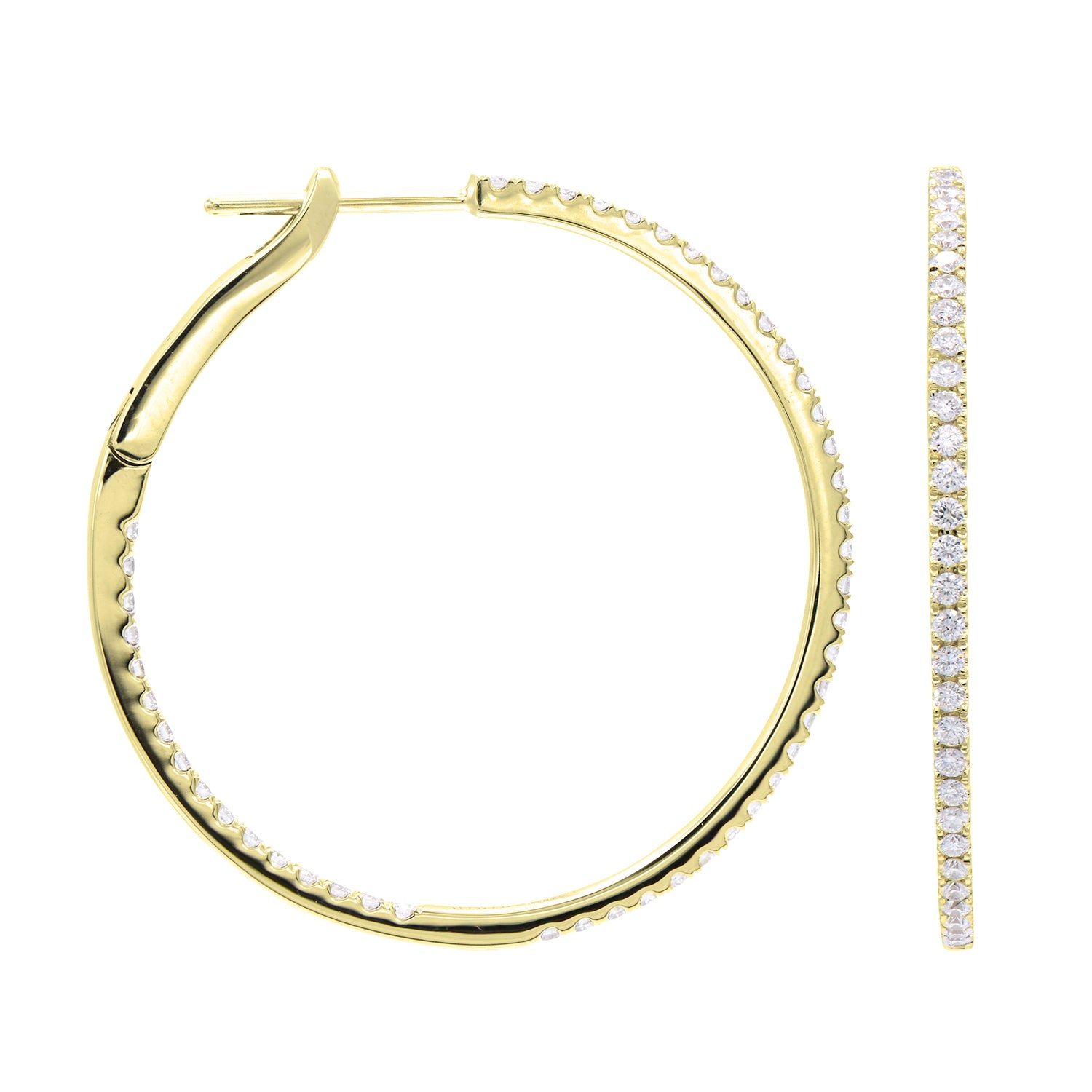 14K Yellow Gold Inside and Out Diamond Hoop Earrings