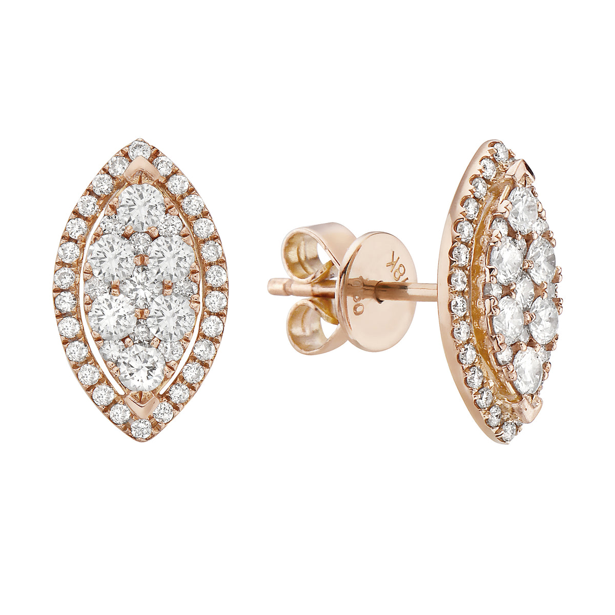 18K Rose Gold Diamond Earrings, 0.64ct