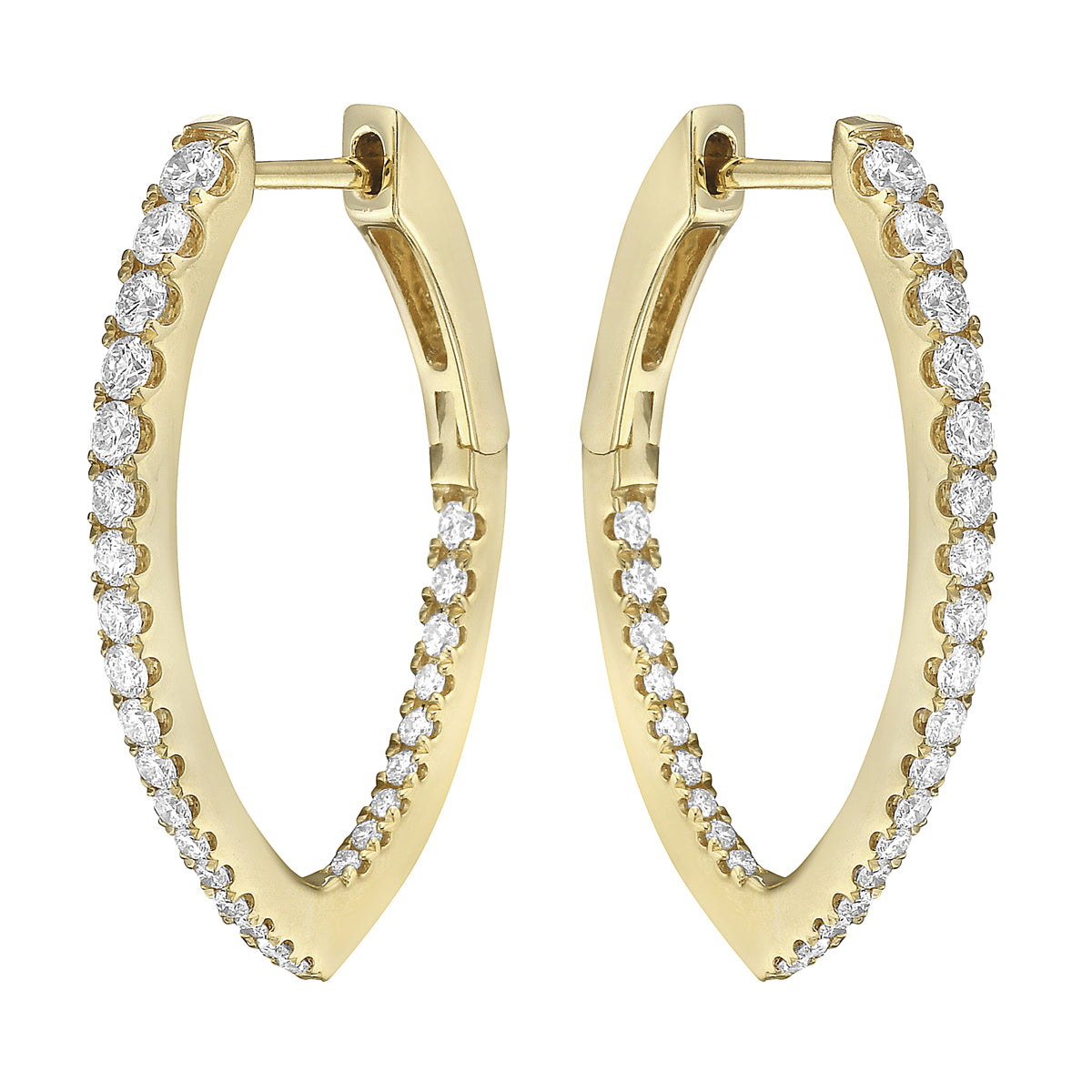 14k Yellow Gold Diamond Hoop Earrings, 0.65ct
