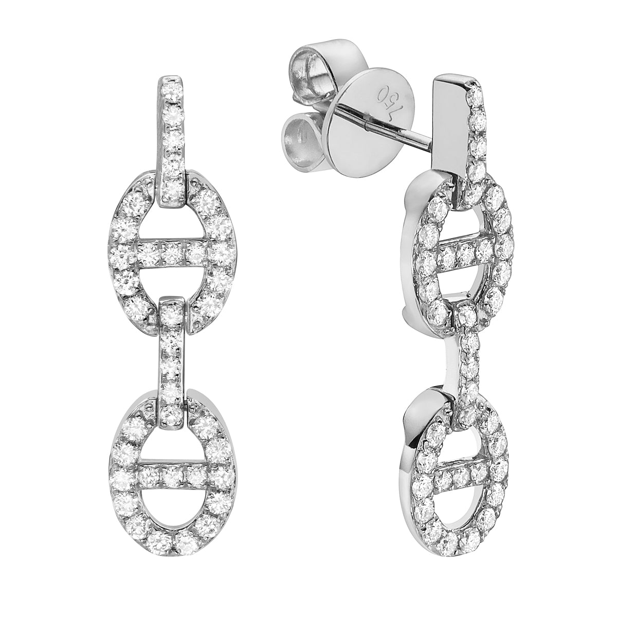 White Gold Interlocking Chain Diamond Drop Earrings, 0.61ct