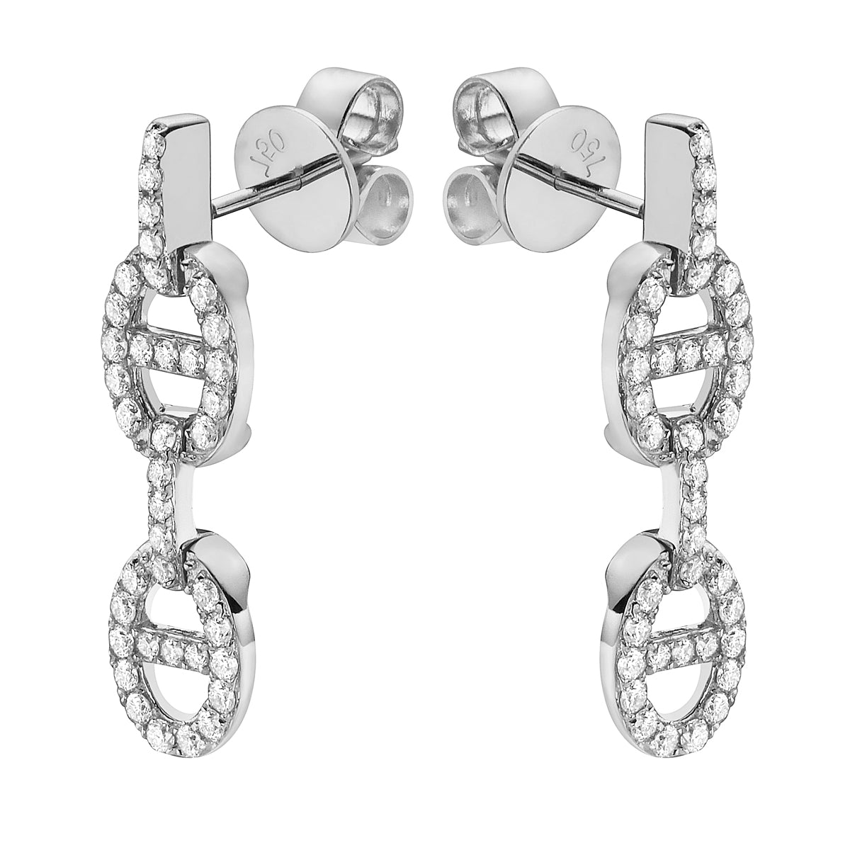 White Gold Interlocking Chain Diamond Drop Earrings, 0.61ct