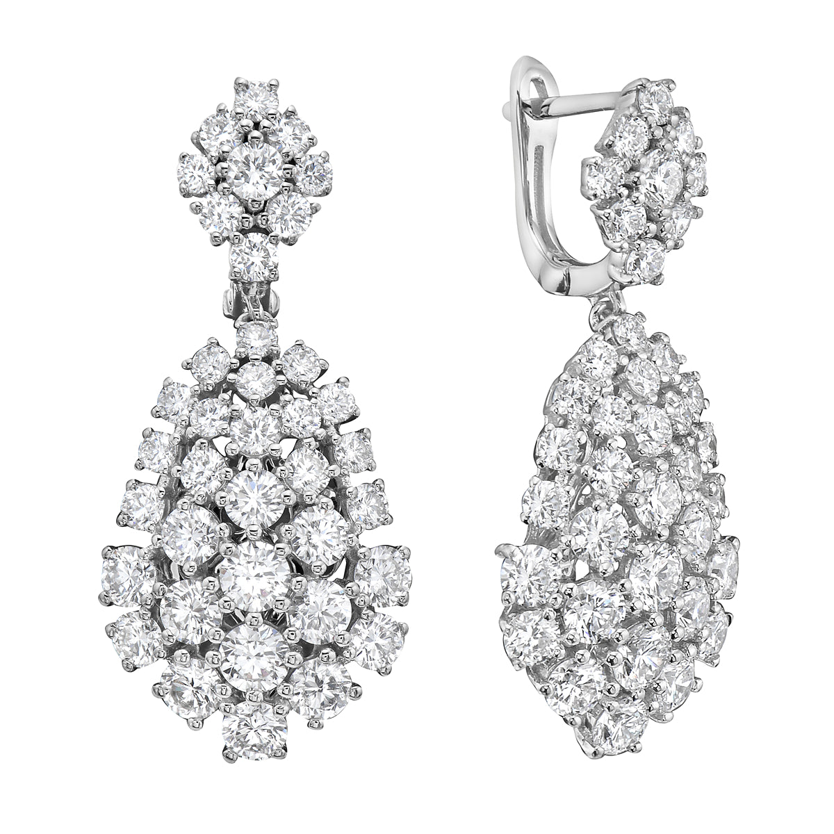 14K White Gold Diamond Hanging Earrings, 5.51ct