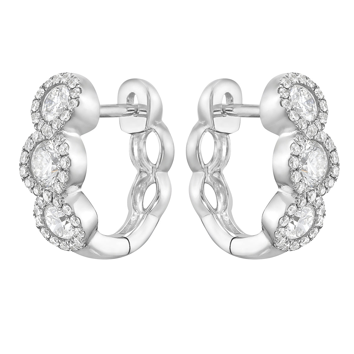 14K White Gold Diamond Earrings, Round, 0.96ct