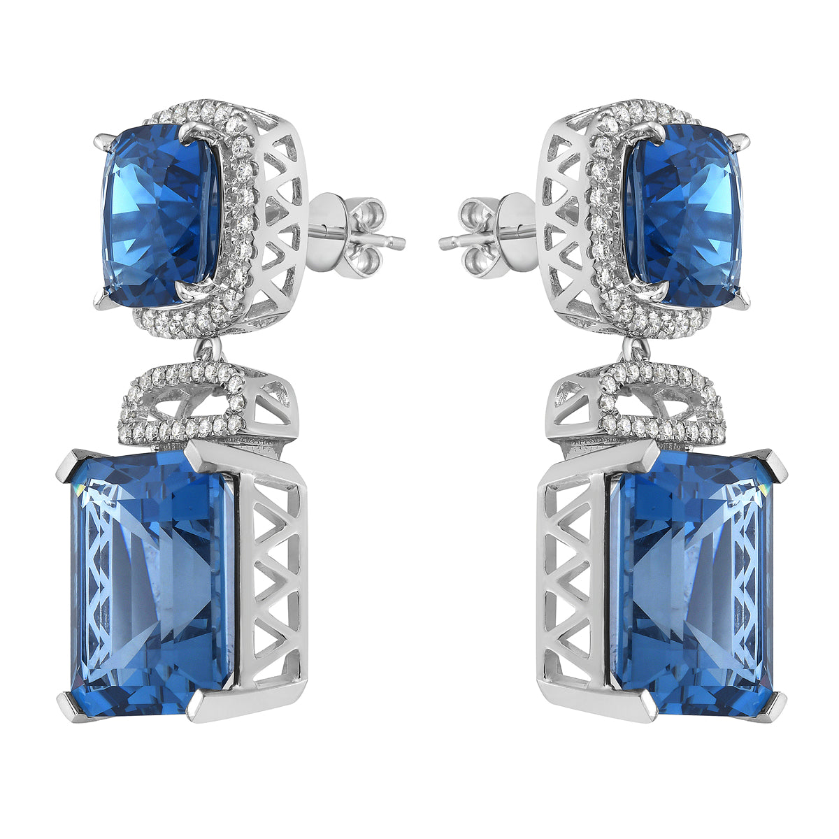 14K White Gold London Blue Topaz Earrings, 35.17ct