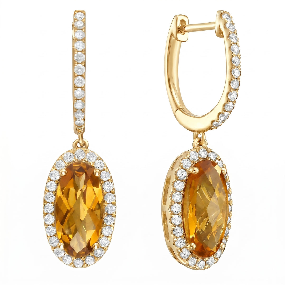 14K Yellow Gold Citrine Earrings, 3.56ct