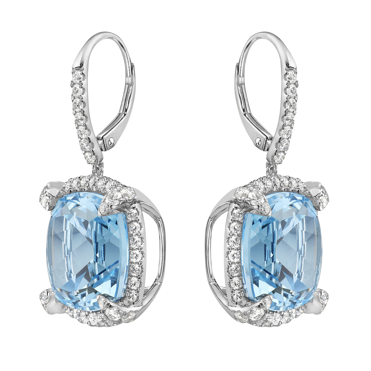 14K White Gold Swiss Blue Topaz Earrings, 14mm, 28.6ct