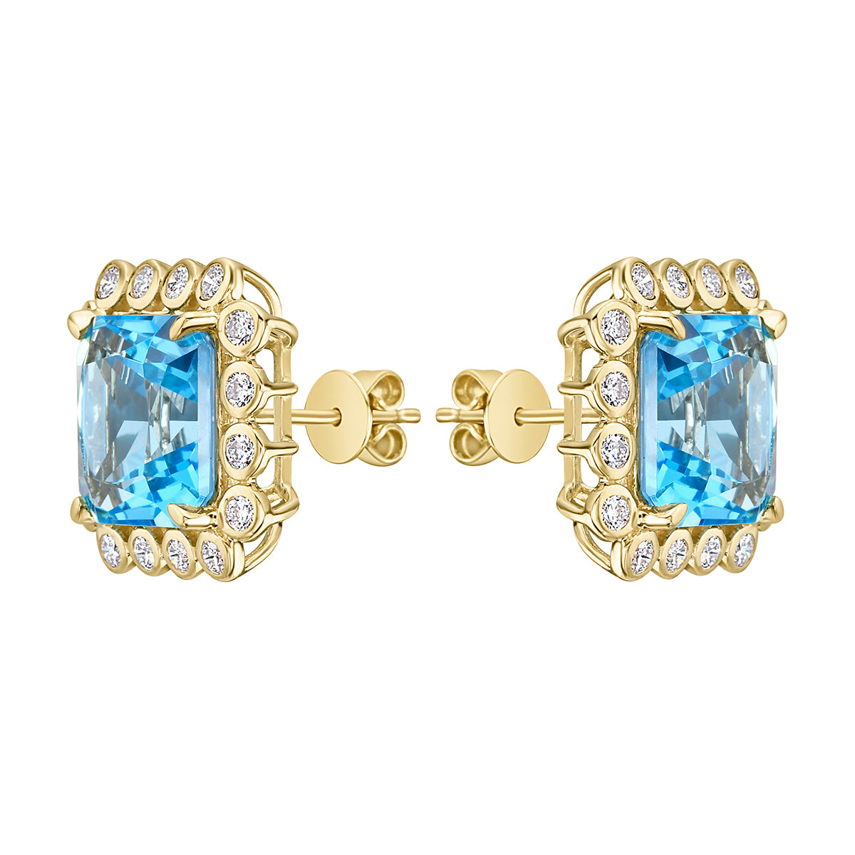 14K Yellow Gold Swiss Blue Topaz Earrings, 11.33ct