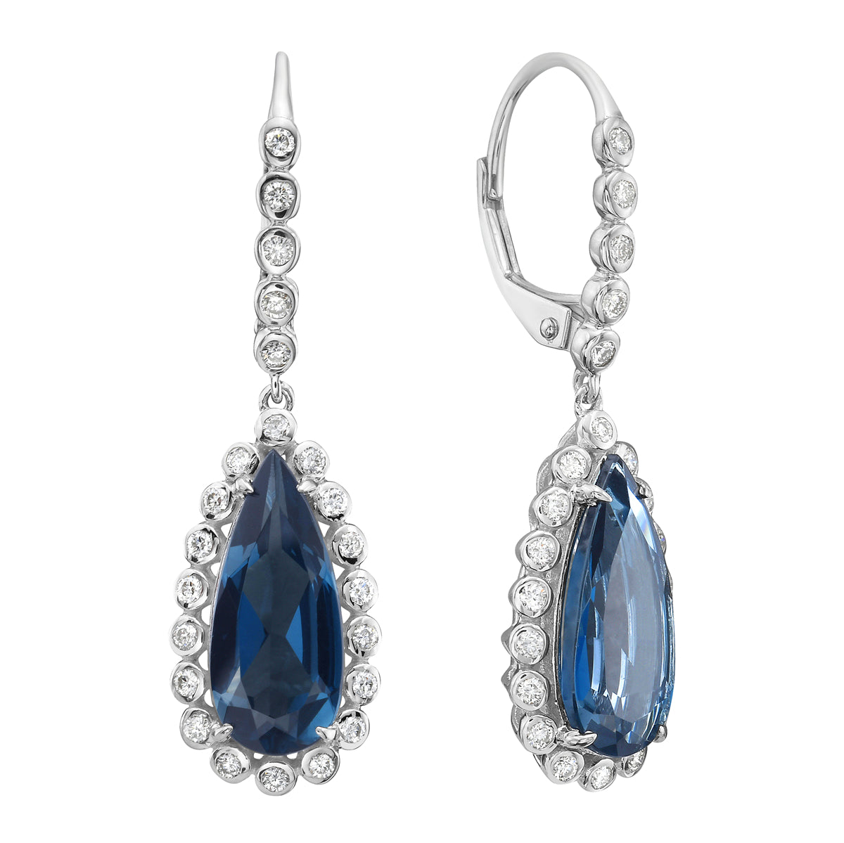 14K White Gold London Blue Topaz Earrings, 4.91ct