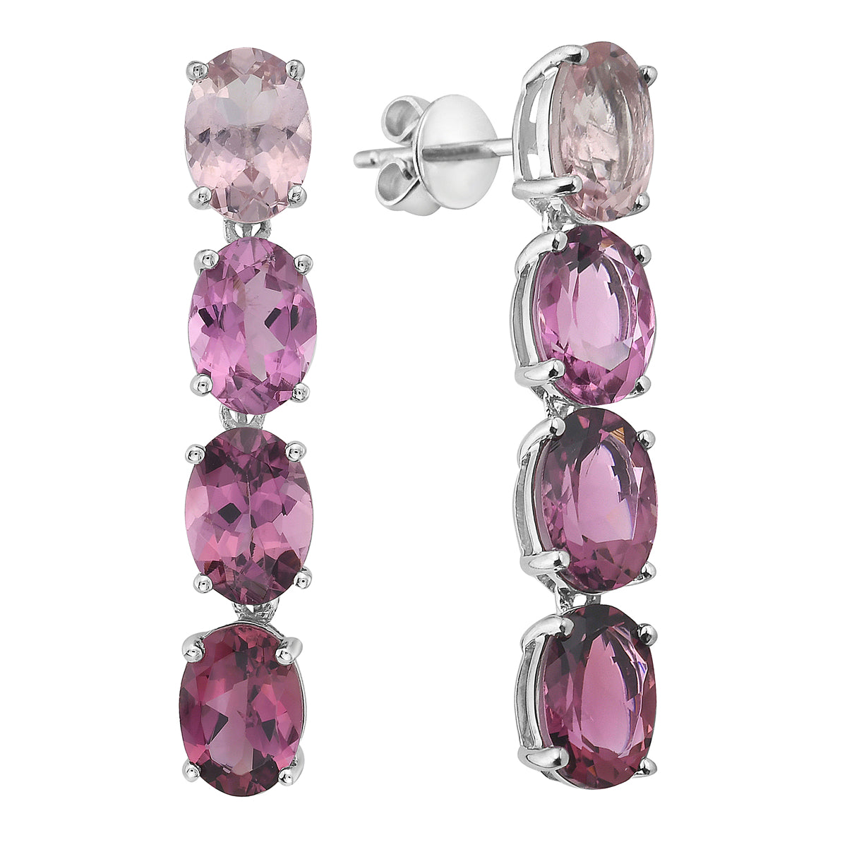 14K White Gold Pink Tourmaline Earrings, 6.2ct