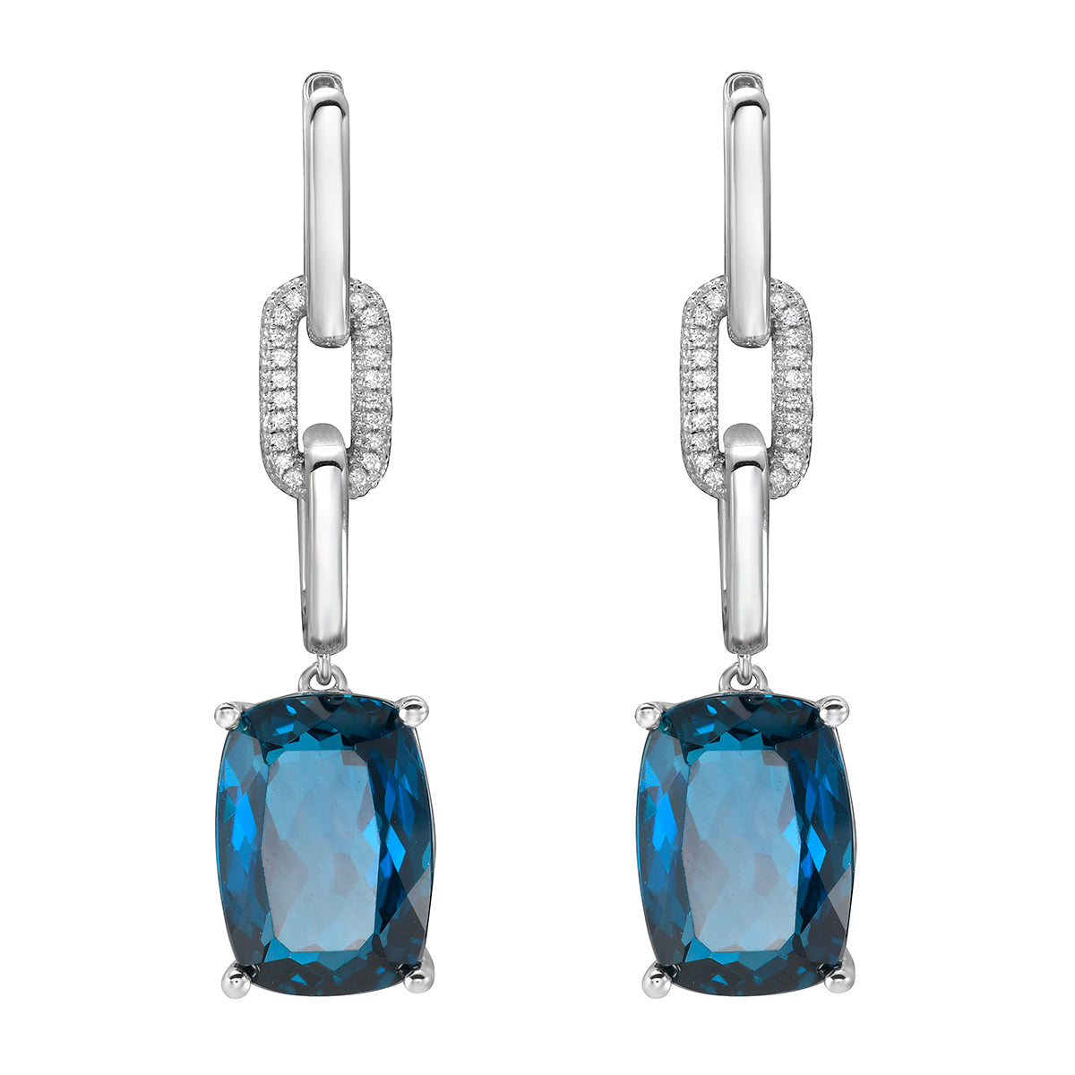 14K White Gold London Blue Topaz Earrings, 16.83ct