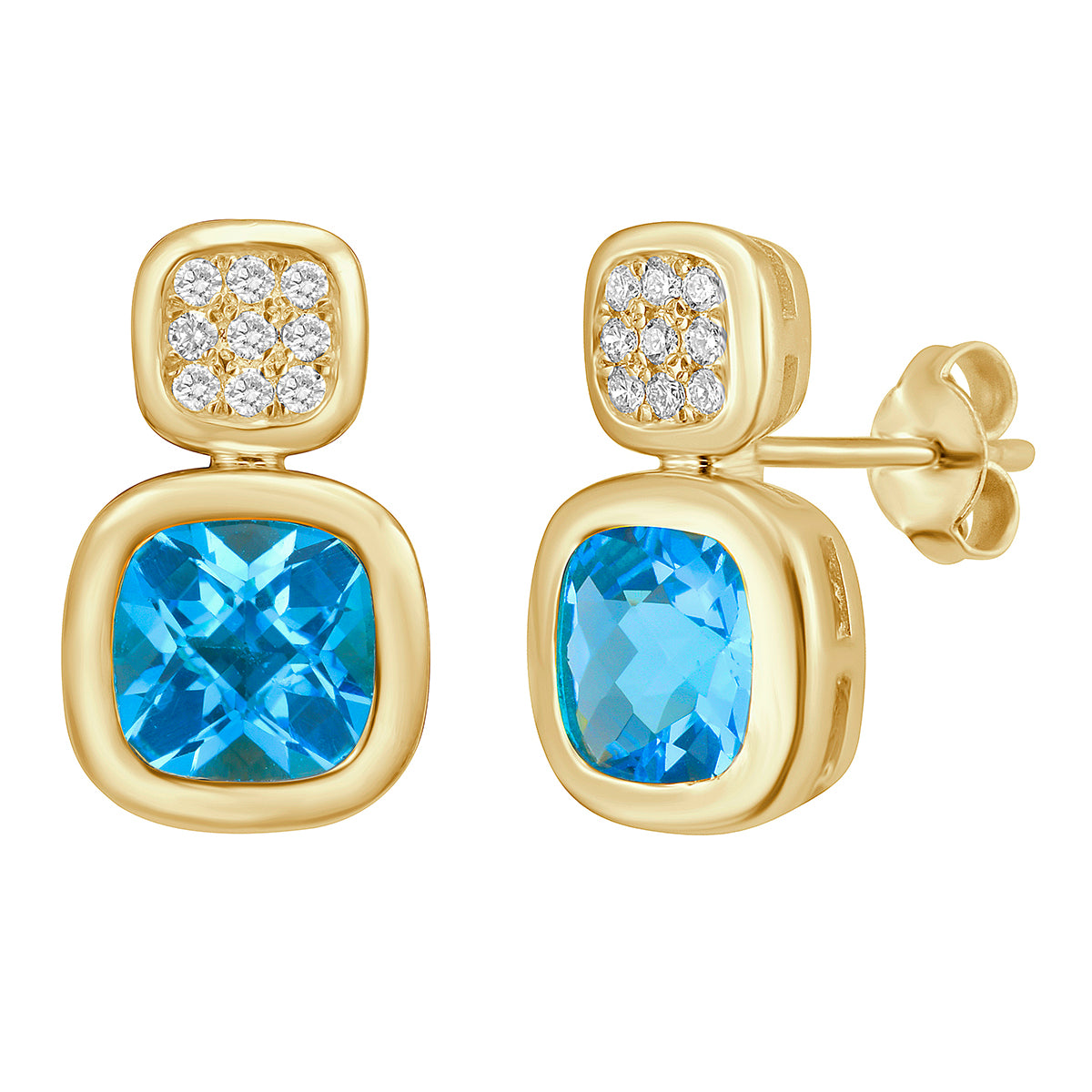 14K Yellow Gold Swiss Blue Topaz Earrings, 1.08ct