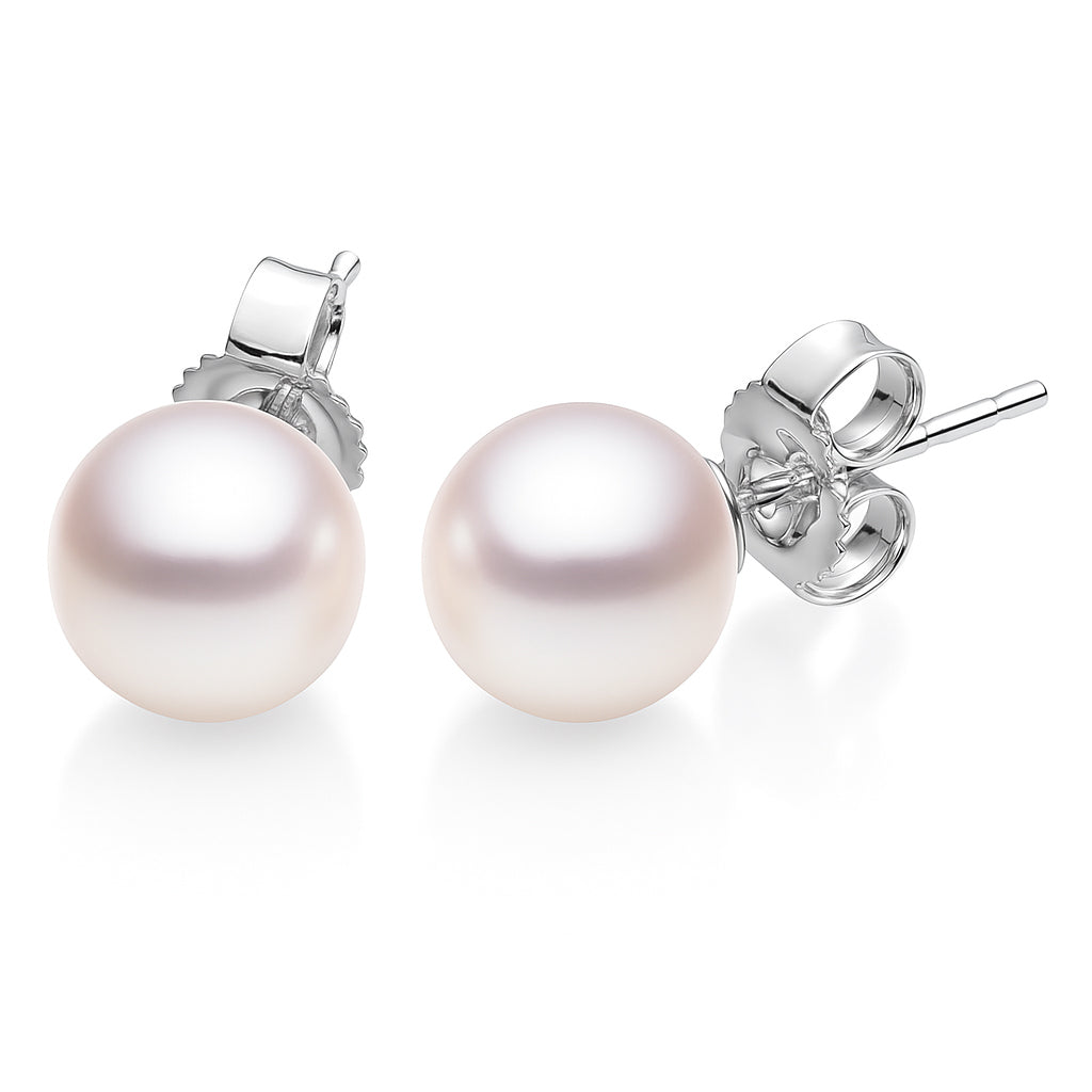 14K White Gold Freshwater Pearl Stud Earrings, 10-10.5mm