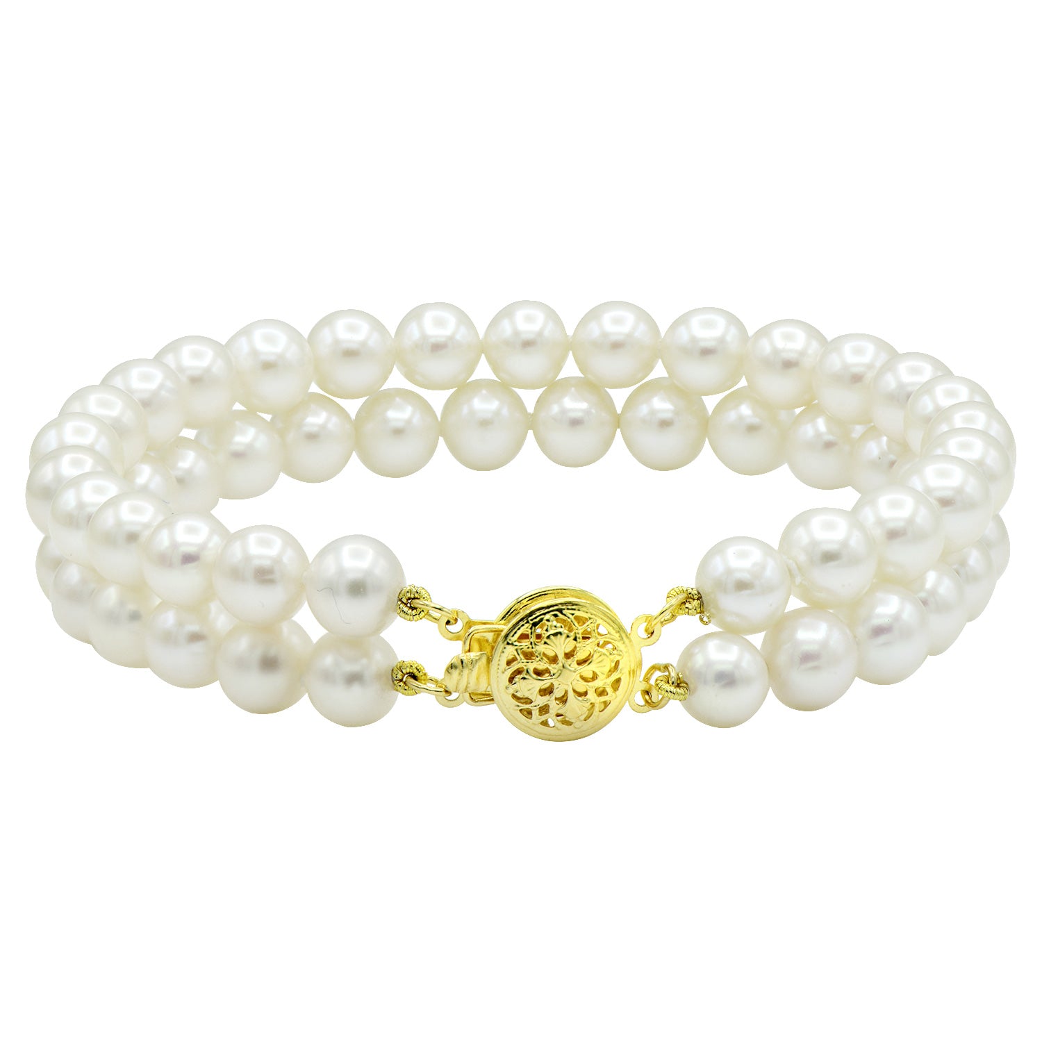 18K White Gold Two Row Freshwater Pearl Bracelet, 6-7mm