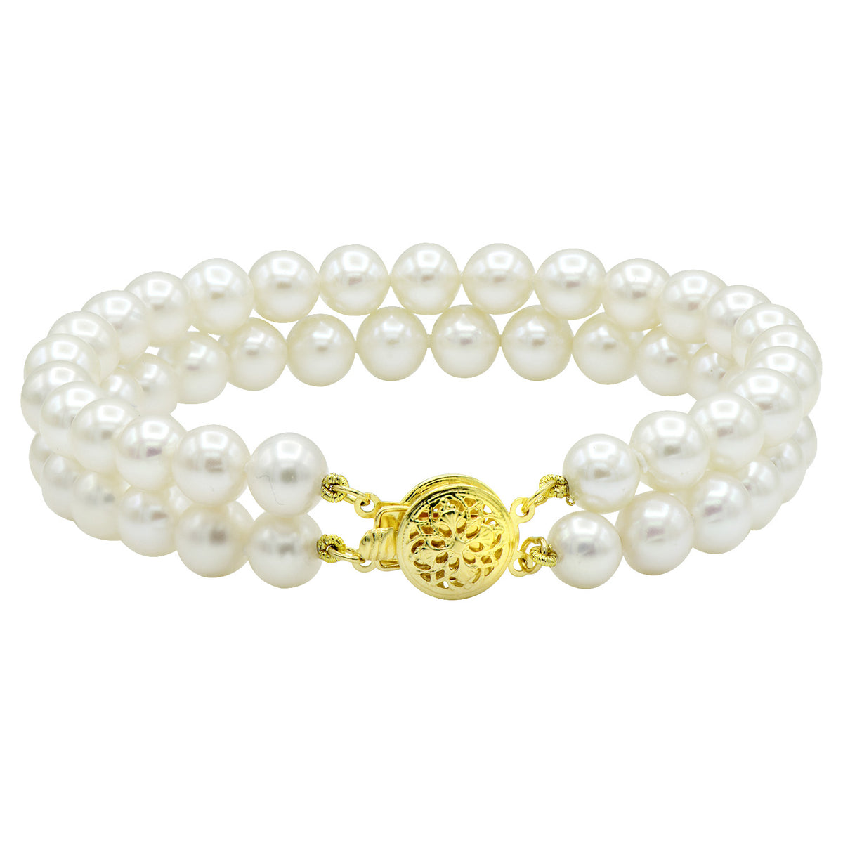18K White Gold Two Row Freshwater Pearl Bracelet, 6-7mm
