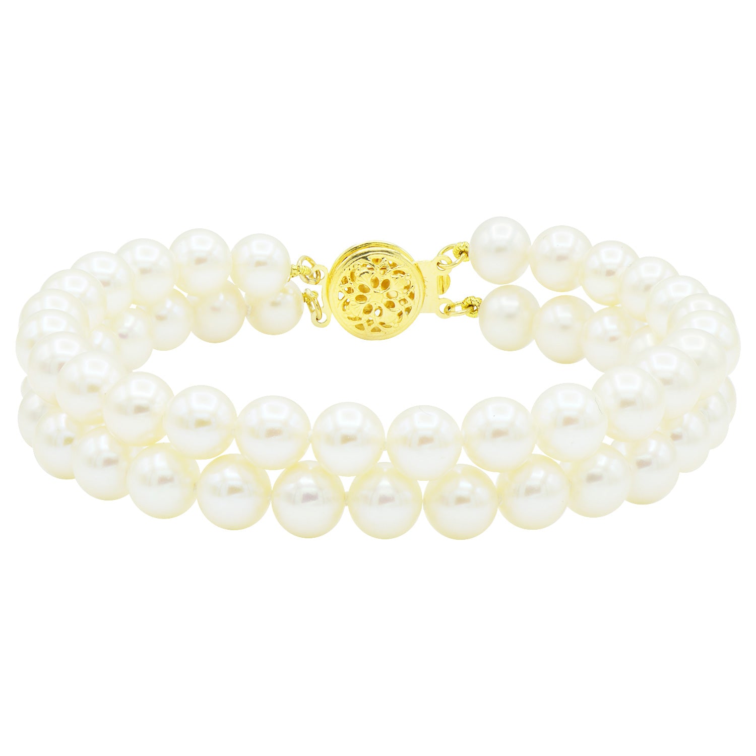 18K White Gold Two Row Freshwater Pearl Bracelet, 6-7mm