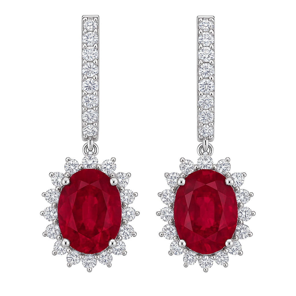 Handmade 18K White Gold Ruby Earrings, 3.15ct