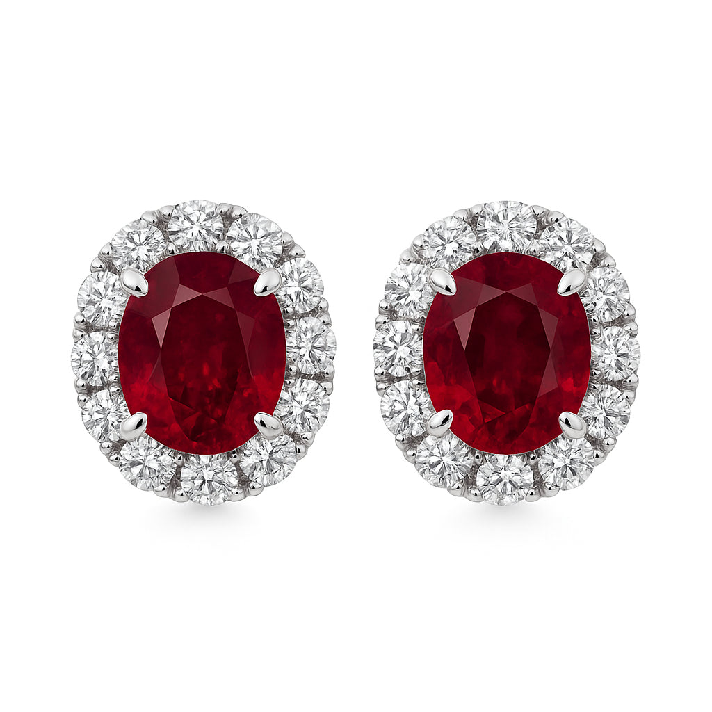 Handmade 18K White Gold Ruby Earrings, 1.98ct