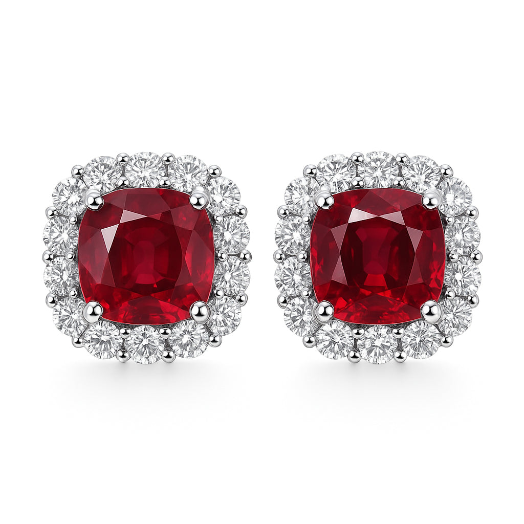 Handmade 18K White Gold Ruby Earrings, 1.59ct