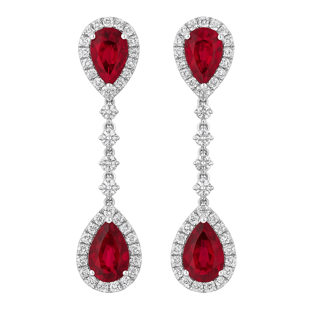 Handmade 18K White Gold Ruby Drop Earrings, 2.69ct