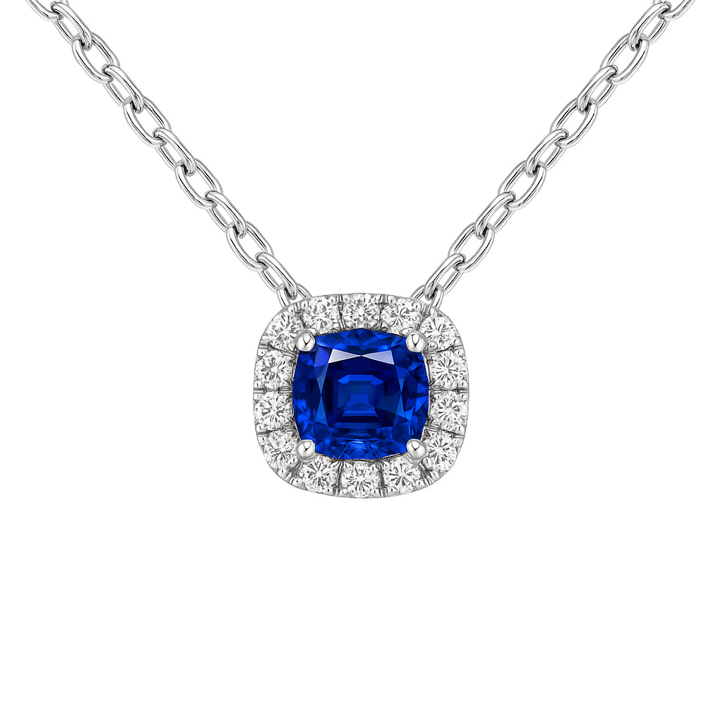 Handmade 14K White Gold Blue Sapphire Pendant, 1.98ct