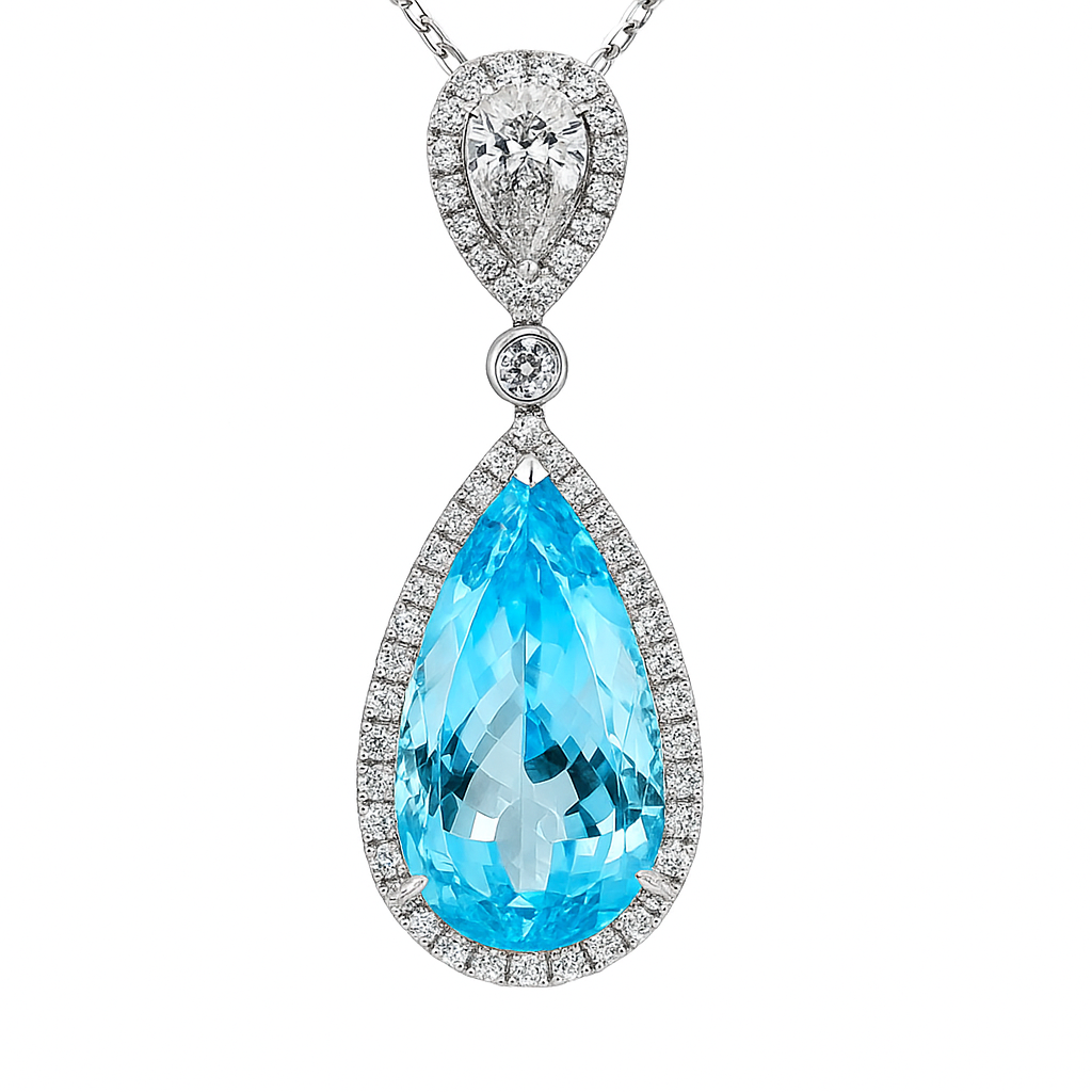 Handmade 18K White Gold Aquamarine Pendant, 7.96ct