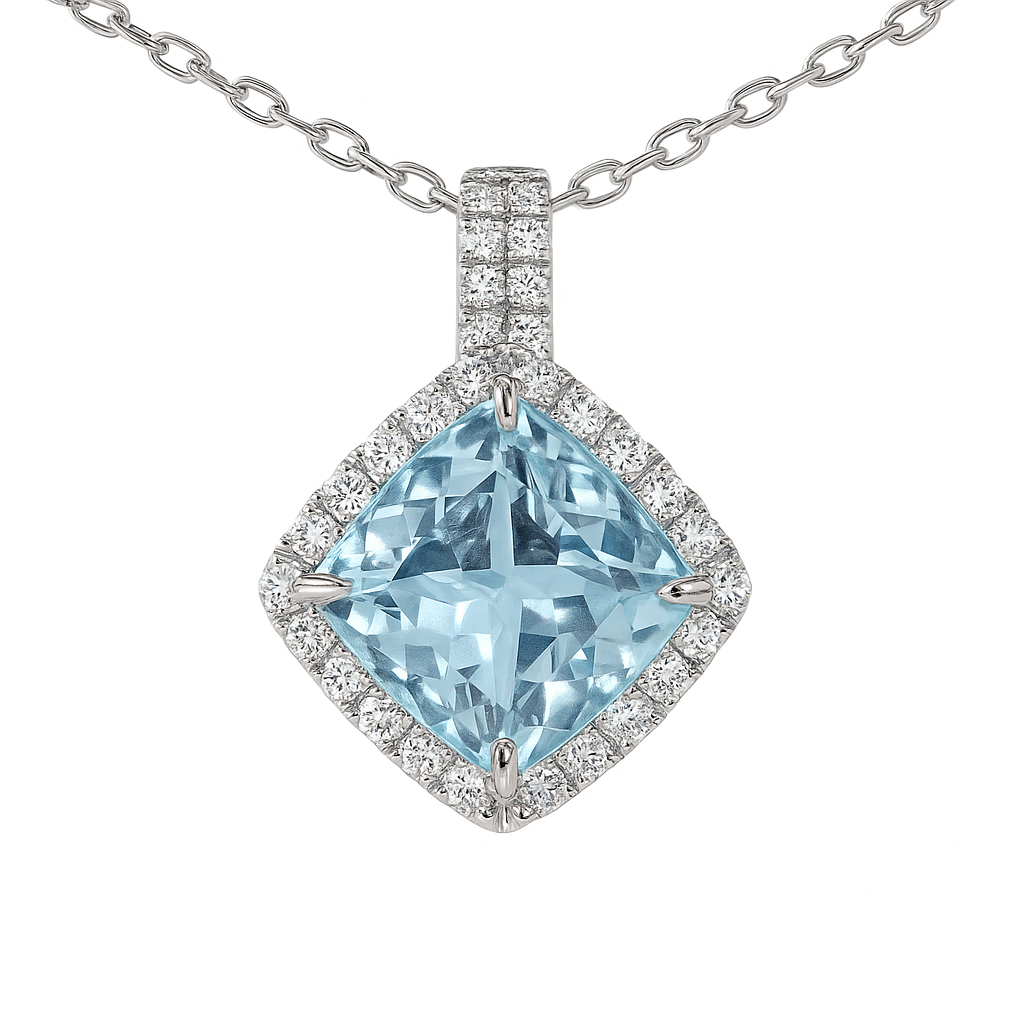 Handmade 18K White Gold Aquamarine Pendant, 4.34ct