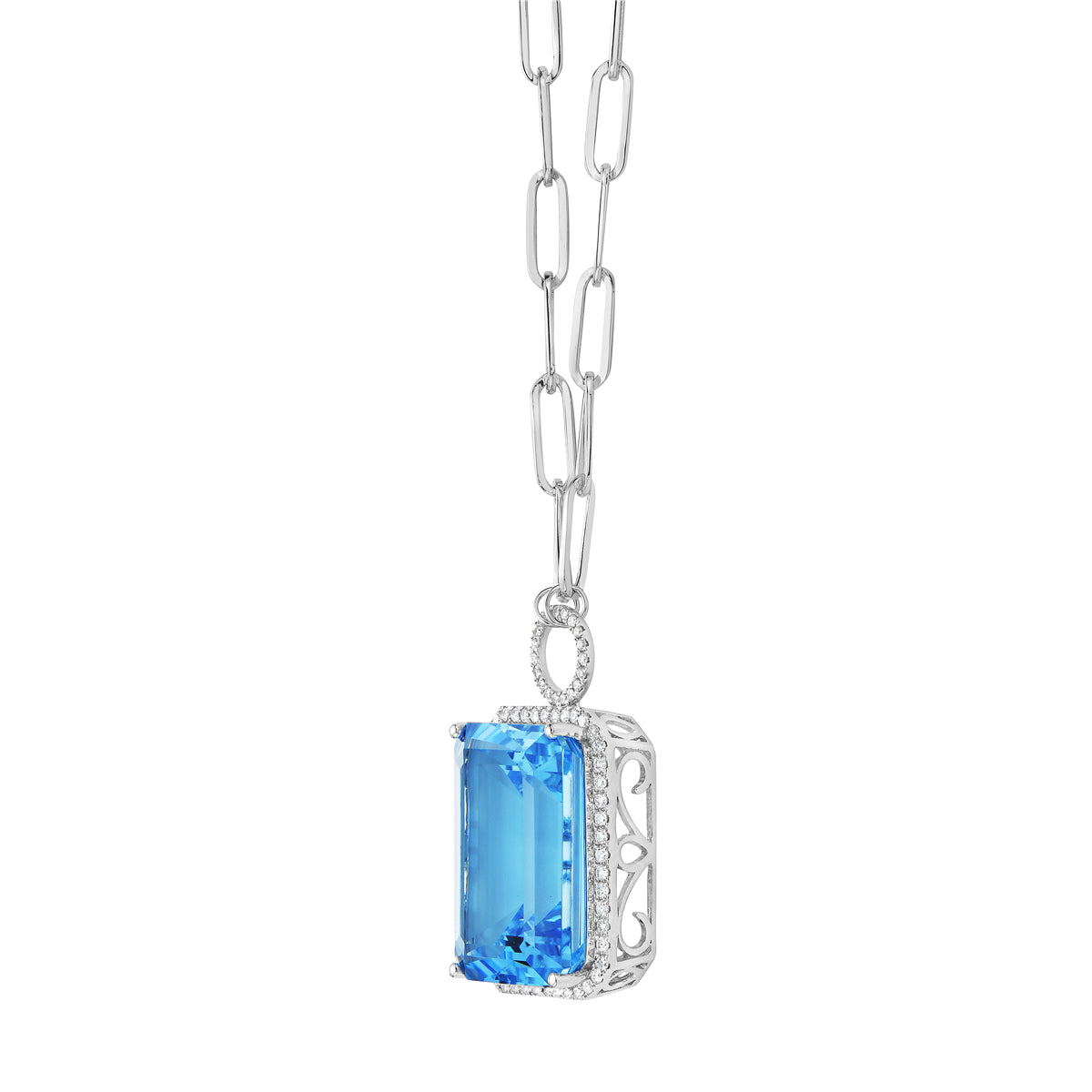 14K White Gold Swiss Blue Topaz Pendant, 29.57ct