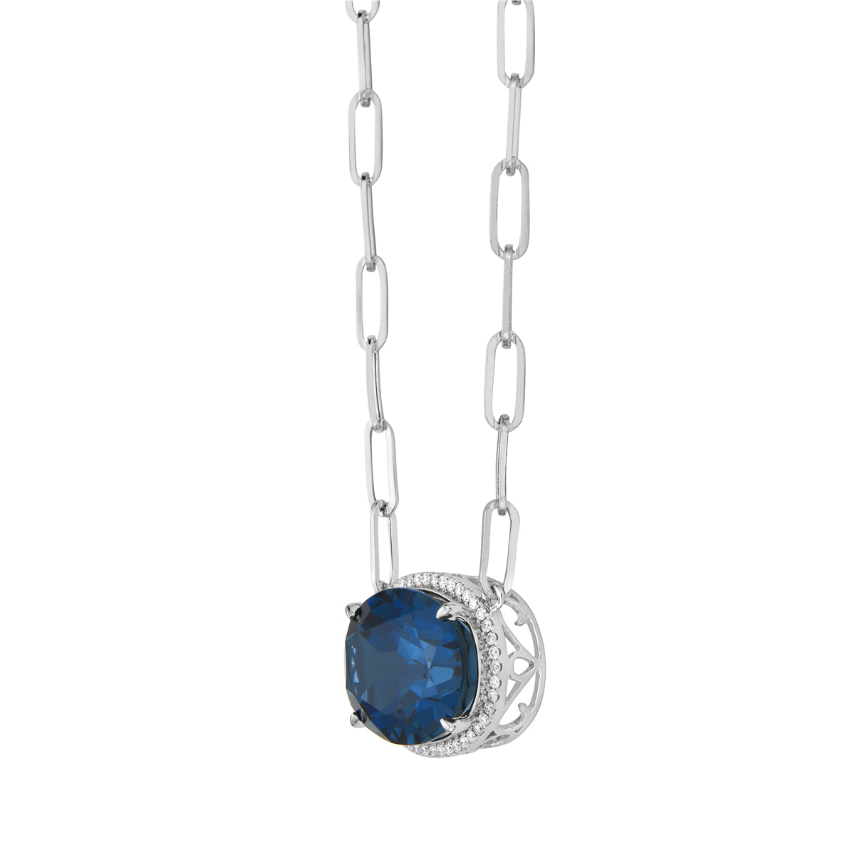 14K White Gold London Blue Topaz Necklace, 22.13ct