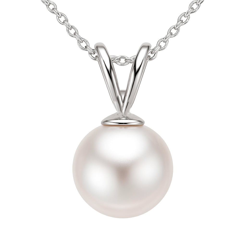 14K White Gold Akoya Pearl 6-7mm Rabbit Ear Pendant