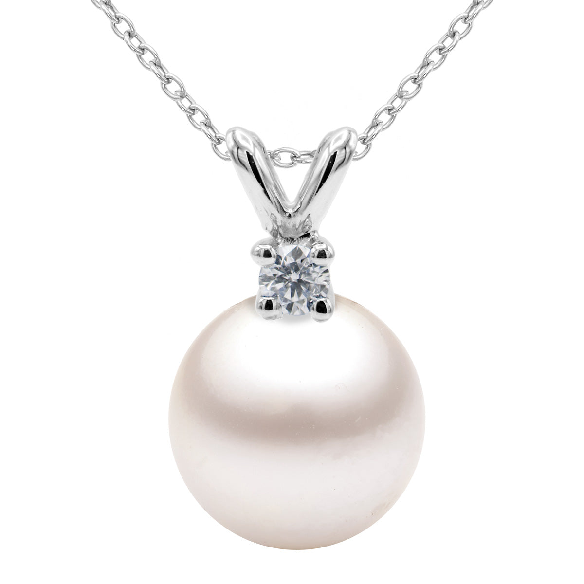 14K White Gold Akoya Pearl 8-9mm Diamond Rabbit Ear Pendant