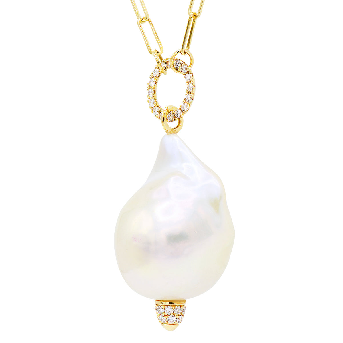 14K Yellow Gold Freshwater Pearl Pendant, 12-13mm, 0.11ct