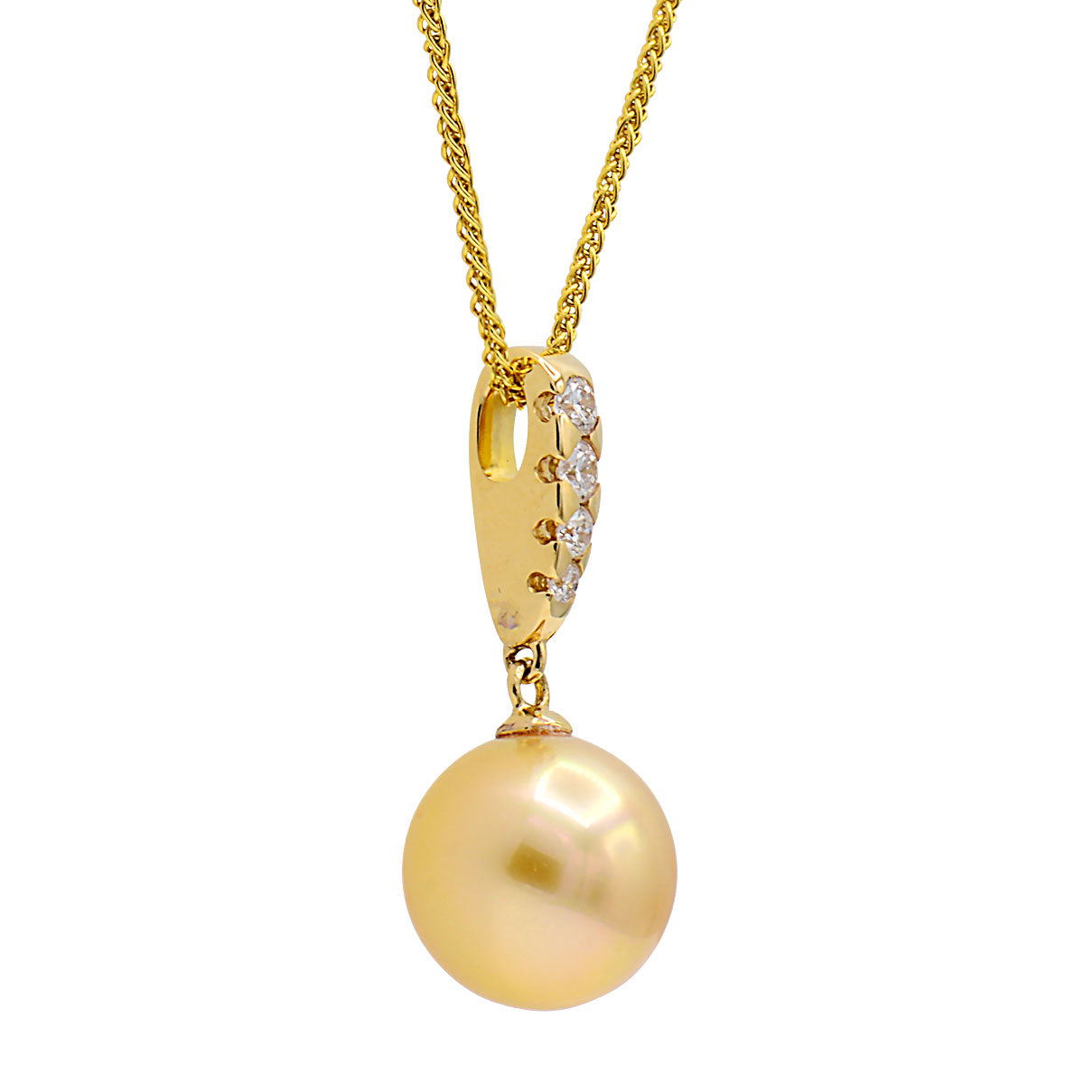 14K Yellow Gold Freshwater Pearl Pendant, 10-11mm, 0.15ct