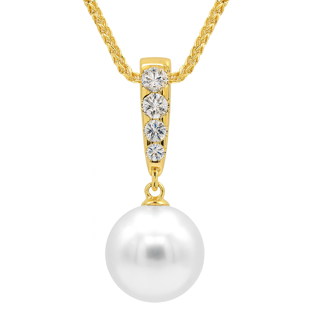 14K Yellow Gold Freshwater Pearl Pendant, 10-11mm, 0.15ct