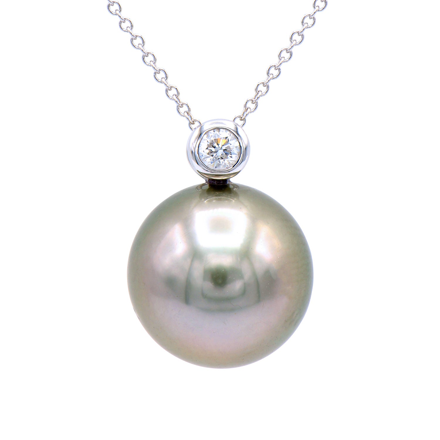 Tahitian Pearl and Bezel Set Diamond Pendant