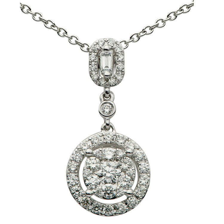 White Gold Halo Cluster Diamond Pendant